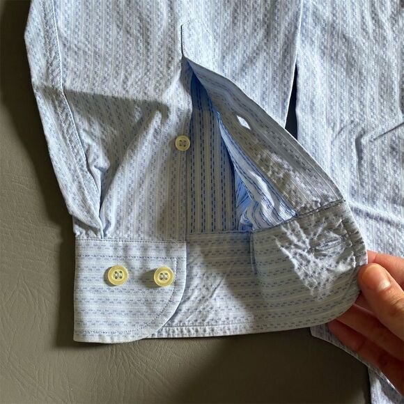 Emporio Armani Men's Blue Striped Long Sleeve‎ Button-Up Shirt M - Picture 4 of 16